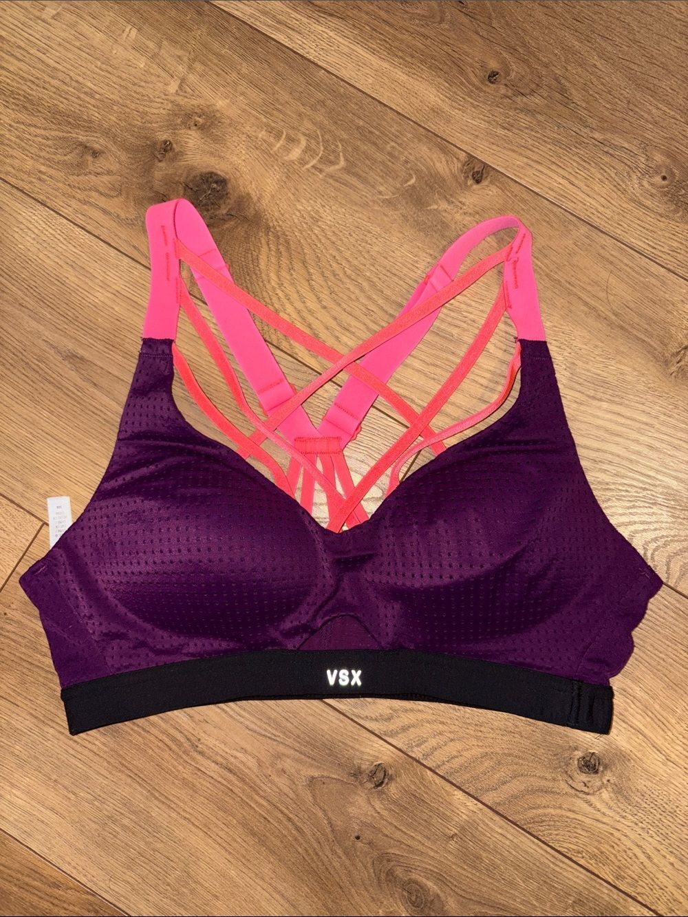 VSX Purple Sports Bra with Neon Pink Strappy Back